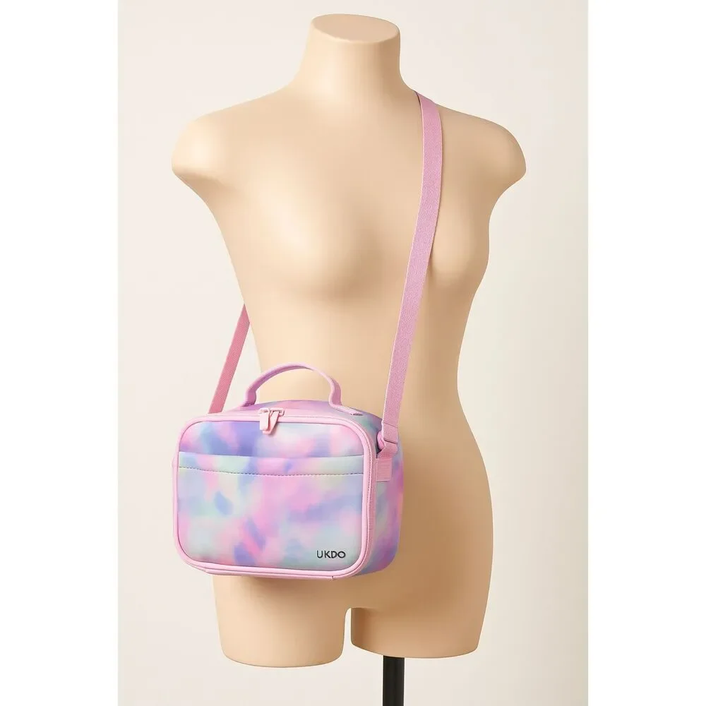Tie Dye Insulated Lunch Bag Neoprene Pink Crossbody Kids & Adults Leak-Proof